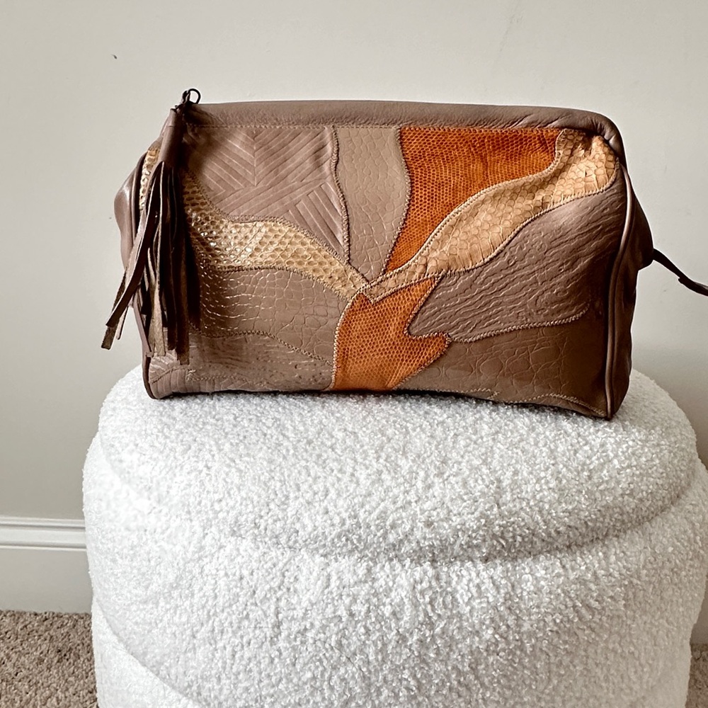 Vintage Genuine Patchwork Textured Leather Clutch… - image 2